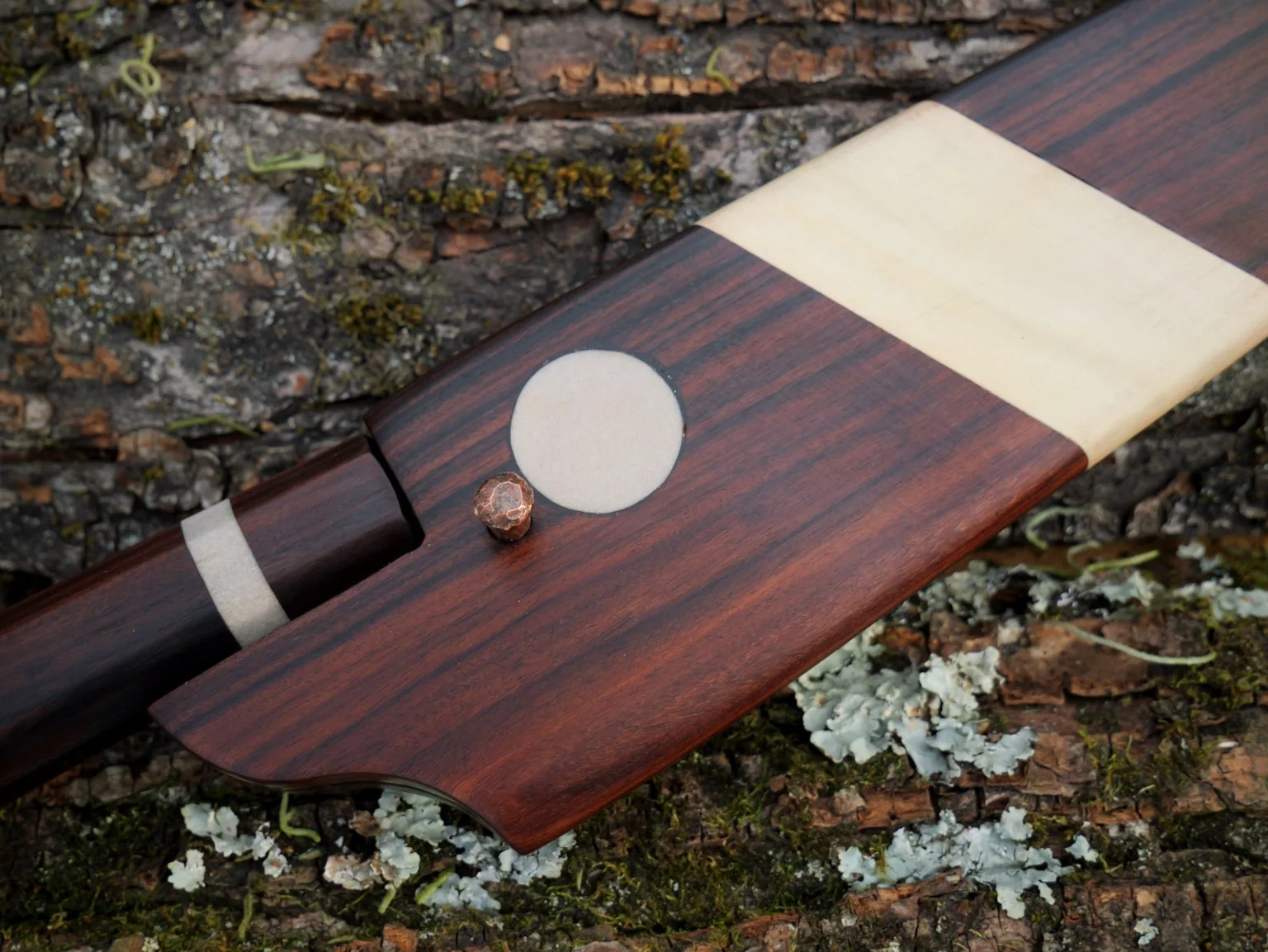 Bolivian rosewood saya with holly, Washita and forged copper pin